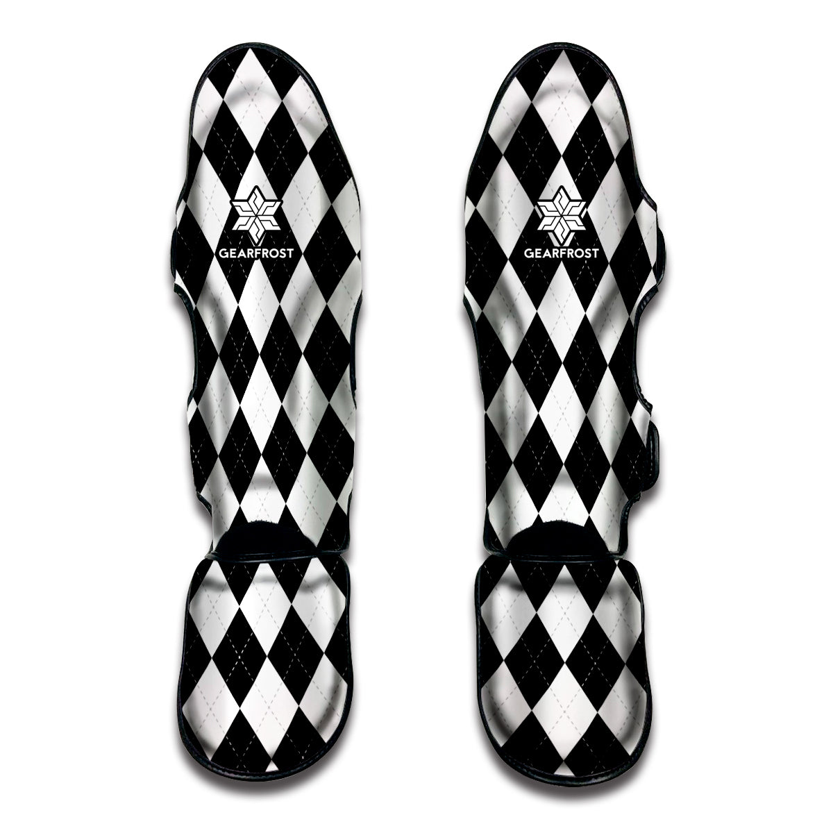 White And Black Argyle Pattern Print Muay Thai Shin Guard