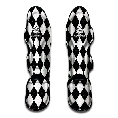 White And Black Argyle Pattern Print Muay Thai Shin Guard