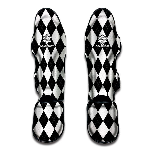 White And Black Argyle Pattern Print Muay Thai Shin Guard