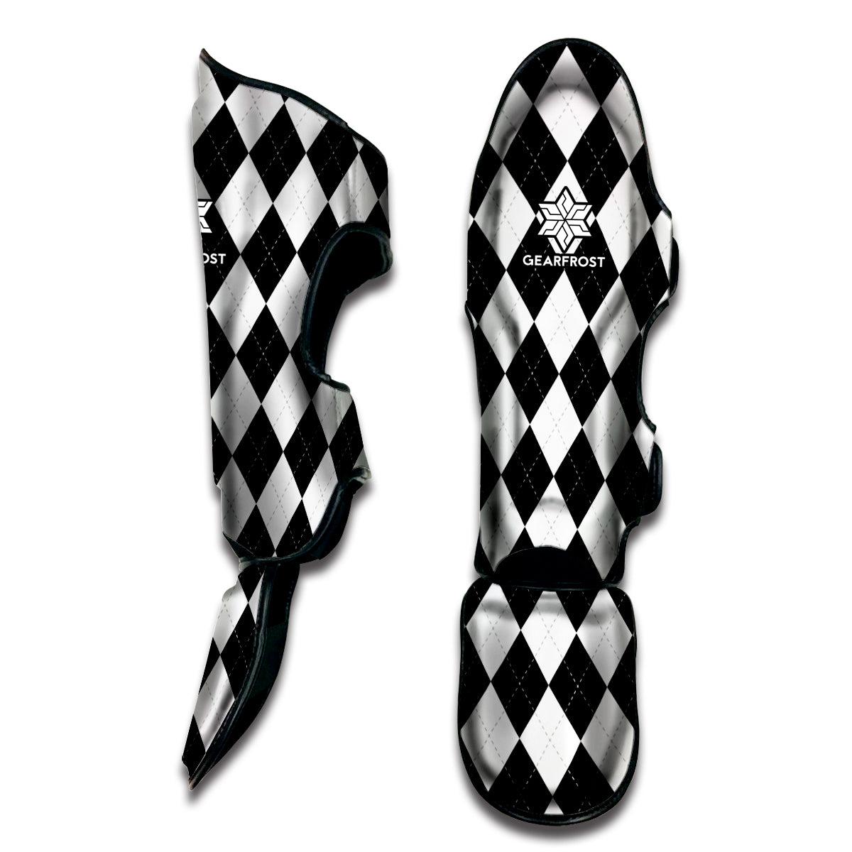 White And Black Argyle Pattern Print Muay Thai Shin Guard