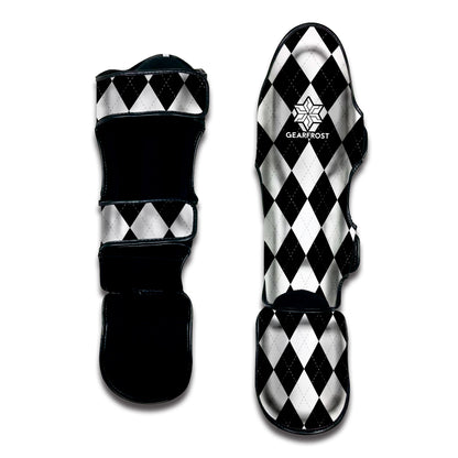 White And Black Argyle Pattern Print Muay Thai Shin Guard