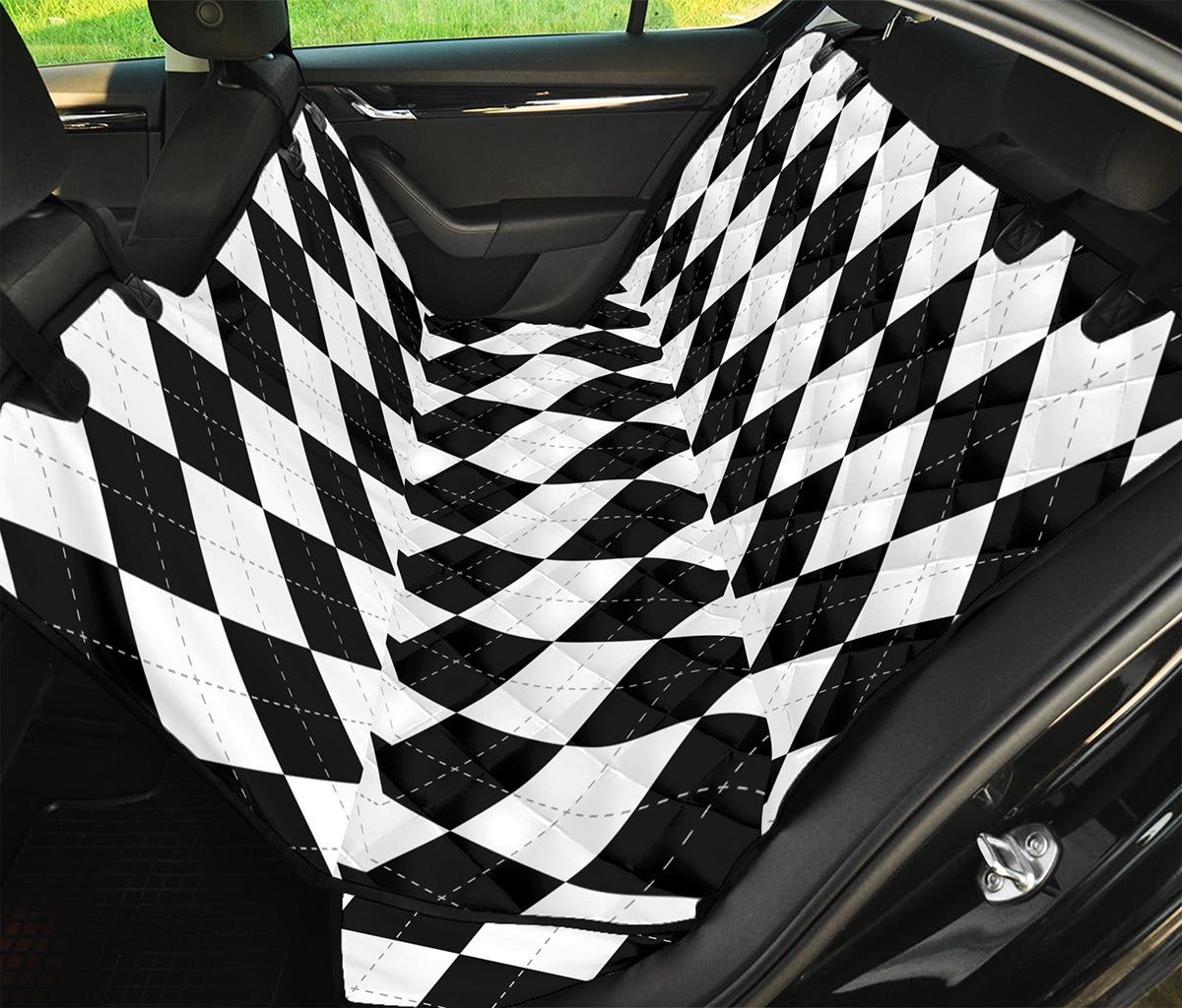 White And Black Argyle Pattern Print Pet Car Back Seat Cover