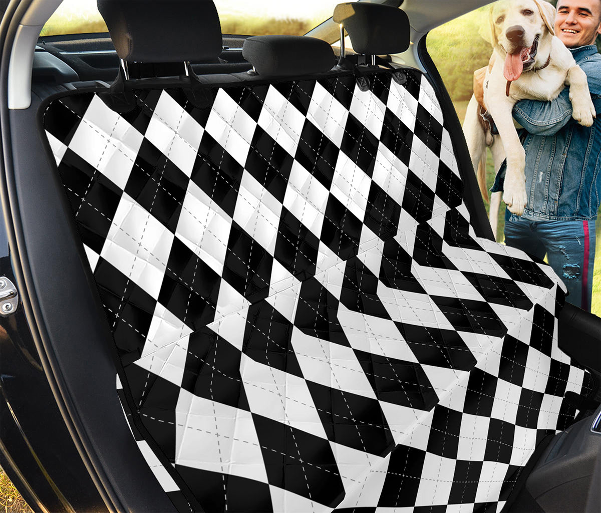 White And Black Argyle Pattern Print Pet Car Back Seat Cover