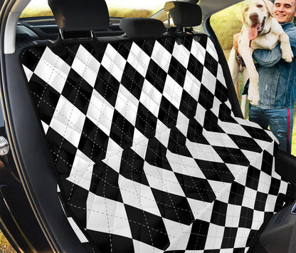 White And Black Argyle Pattern Print Pet Car Back Seat Cover