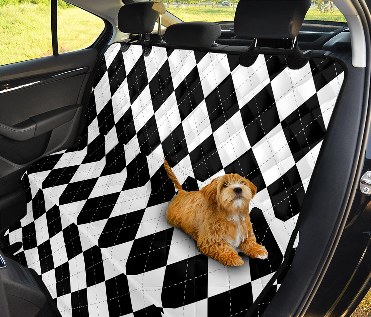 White And Black Argyle Pattern Print Pet Car Back Seat Cover