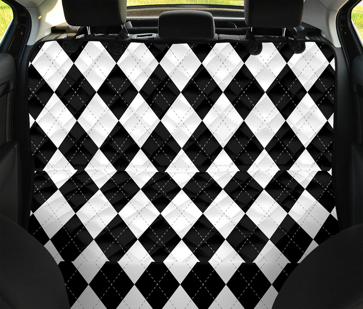White And Black Argyle Pattern Print Pet Car Back Seat Cover