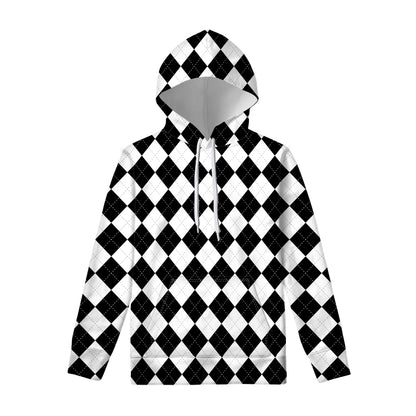 White And Black Argyle Pattern Print Pullover Hoodie