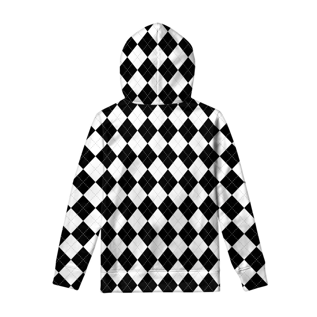 White And Black Argyle Pattern Print Pullover Hoodie