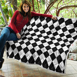 White And Black Argyle Pattern Print Quilt