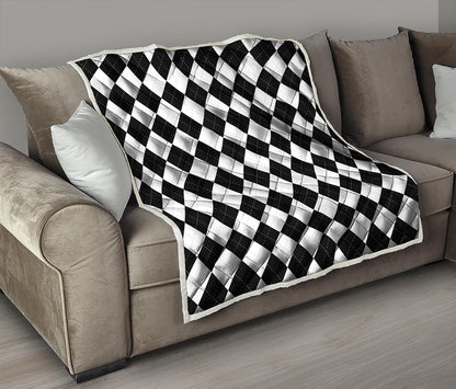White And Black Argyle Pattern Print Quilt