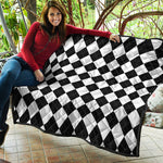 White And Black Argyle Pattern Print Quilt
