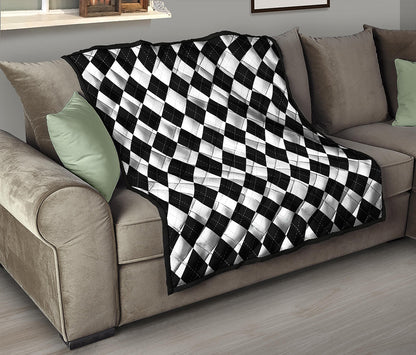 White And Black Argyle Pattern Print Quilt