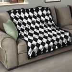 White And Black Argyle Pattern Print Quilt