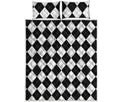 White And Black Argyle Pattern Print Quilt Bed Set