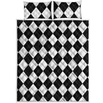 White And Black Argyle Pattern Print Quilt Bed Set