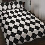 White And Black Argyle Pattern Print Quilt Bed Set
