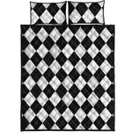 White And Black Argyle Pattern Print Quilt Bed Set