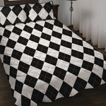 White And Black Argyle Pattern Print Quilt Bed Set