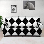White And Black Argyle Pattern Print Sofa Cover