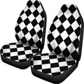 White And Black Argyle Pattern Print Universal Fit Car Seat Covers