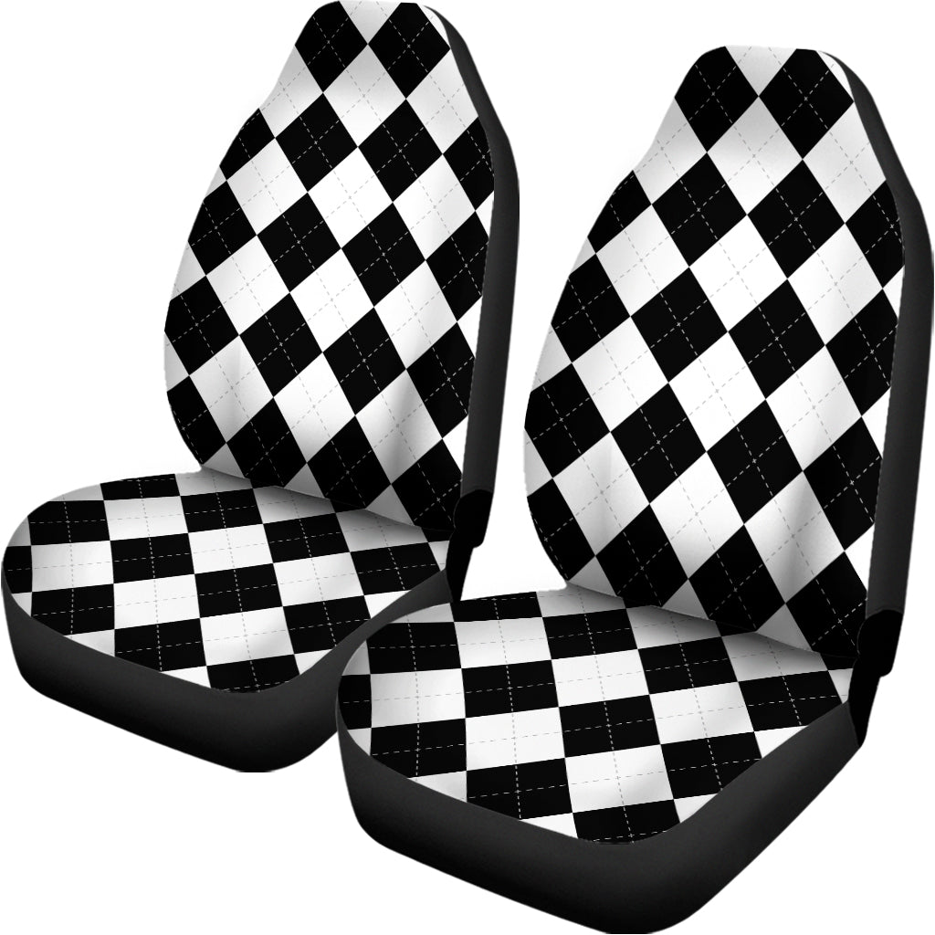 White And Black Argyle Pattern Print Universal Fit Car Seat Covers