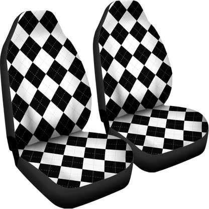 White And Black Argyle Pattern Print Universal Fit Car Seat Covers