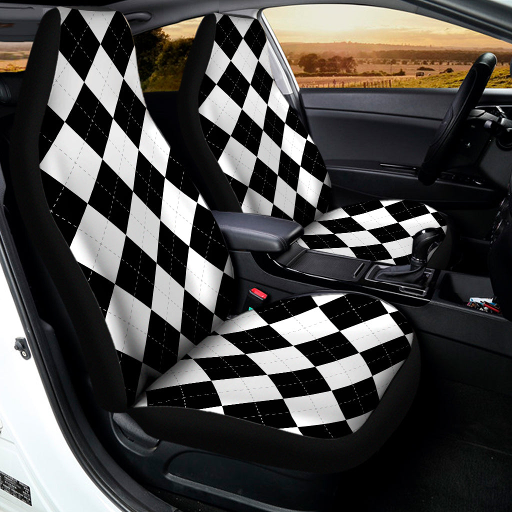 White And Black Argyle Pattern Print Universal Fit Car Seat Covers