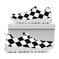 White And Black Argyle Pattern Print White Running Shoes