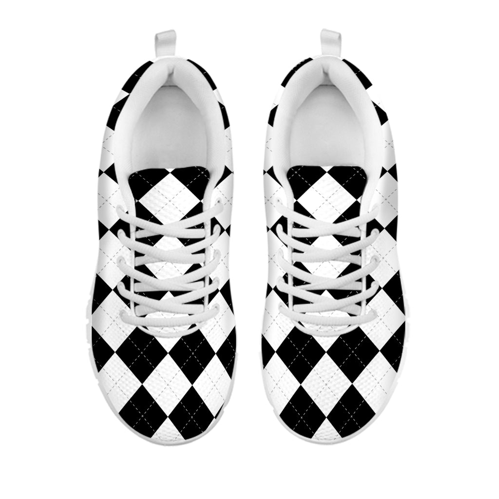 White And Black Argyle Pattern Print White Sneakers