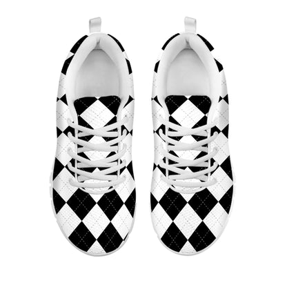 White And Black Argyle Pattern Print White Sneakers