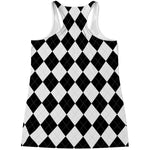 White And Black Argyle Pattern Print Women's Racerback Tank Top