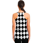 White And Black Argyle Pattern Print Women's Racerback Tank Top