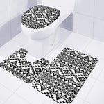 White And Black Aztec Pattern Print 3 Piece Bath Mat Set