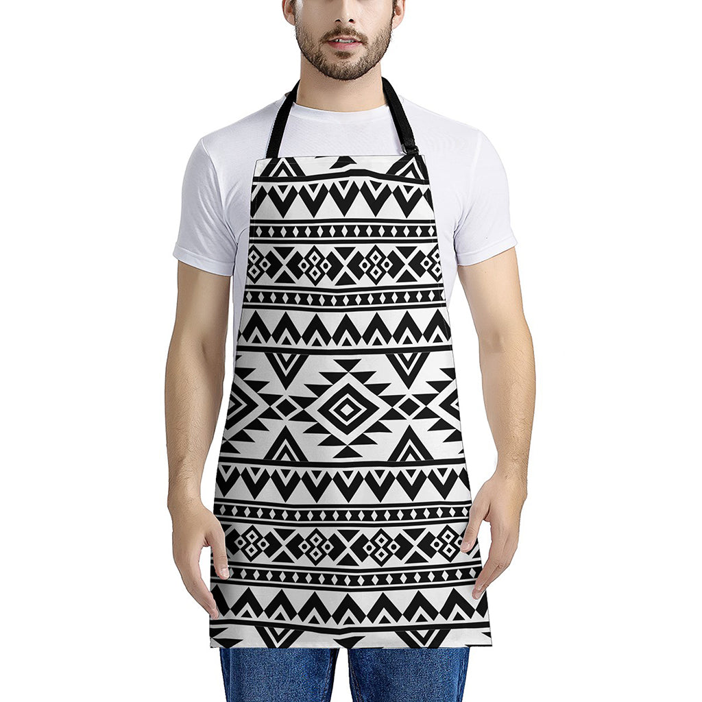 White And Black Aztec Pattern Print Apron
