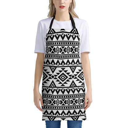 White And Black Aztec Pattern Print Apron