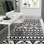 White And Black Aztec Pattern Print Area Rug GearFrost