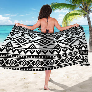 White And Black Aztec Pattern Print Beach Sarong Wrap