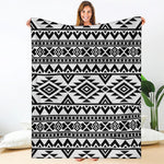 White And Black Aztec Pattern Print Blanket