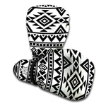 White And Black Aztec Pattern Print Boxing Gloves