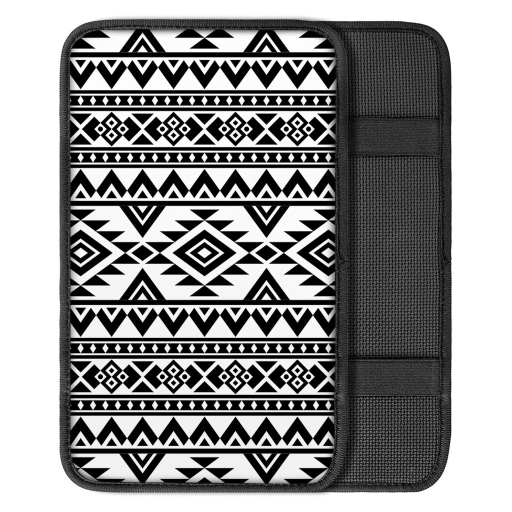 White And Black Aztec Pattern Print Car Center Console Cover