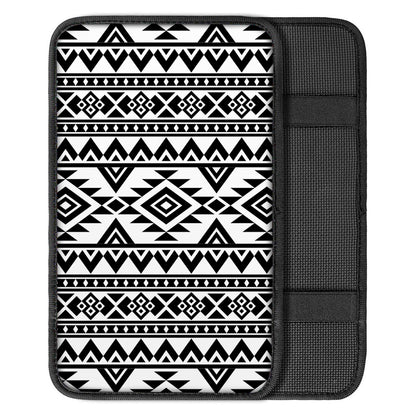 White And Black Aztec Pattern Print Car Center Console Cover