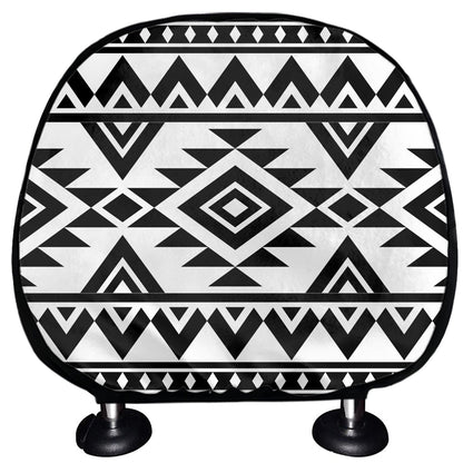 White And Black Aztec Pattern Print Car Headrest Covers