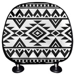 White And Black Aztec Pattern Print Car Headrest Covers