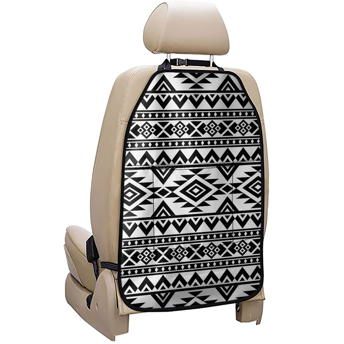 White And Black Aztec Pattern Print Car Seat Organizers
