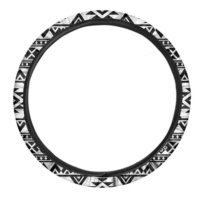 White And Black Aztec Pattern Print Car Steering Wheel Cover