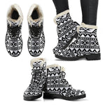 White And Black Aztec Pattern Print Comfy Boots GearFrost