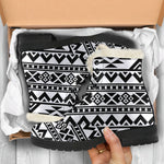 White And Black Aztec Pattern Print Comfy Boots GearFrost