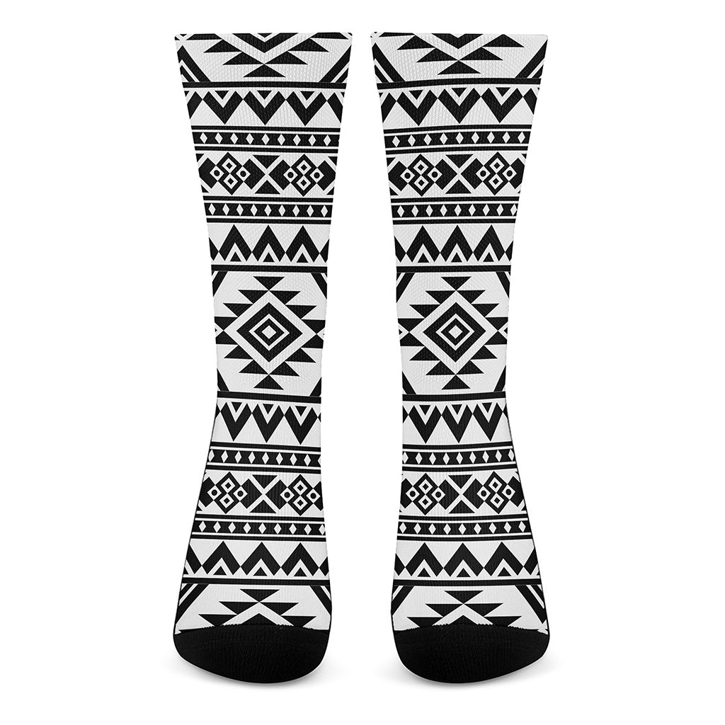 White And Black Aztec Pattern Print Crew Socks