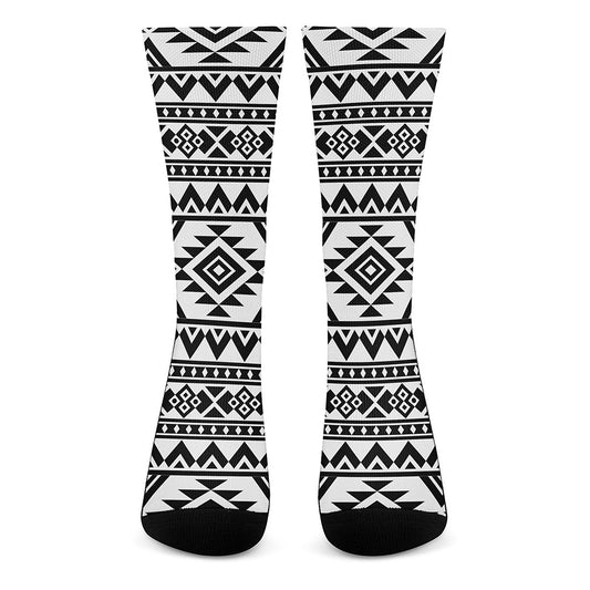 White And Black Aztec Pattern Print Crew Socks
