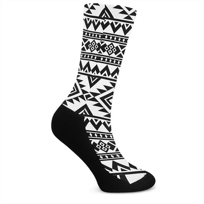 White And Black Aztec Pattern Print Crew Socks